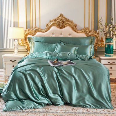 Luxe Silk Sengelinned – 4 Deles Sæt (Dynebetræk, Lagen og 2 Pudebetræk) Mynte Bonusvis