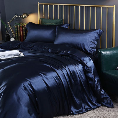 Luxe Silk Sengelinned – 4 Deles Sæt (Dynebetræk, Lagen og 2 Pudebetræk) Kongelig blå Bonusvis