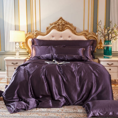 Luxe Silk Sengelinned – 4 Deles Sæt (Dynebetræk, Lagen og 2 Pudebetræk) Violer Bonusvis