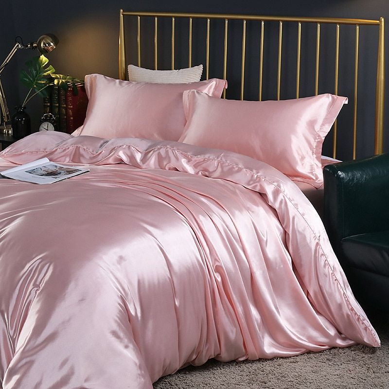 Luxe Silk Sengelinned – 4 Deles Sæt (Dynebetræk, Lagen og 2 Pudebetræk) Rosa Bonusvis
