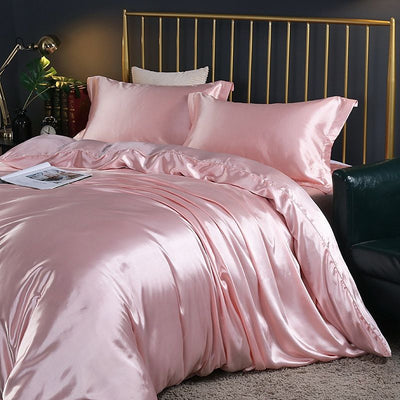 Luxe Silk Sengelinned – 4 Deles Sæt (Dynebetræk, Lagen og 2 Pudebetræk) Rosa Bonusvis