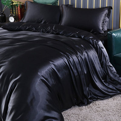 Luxe Silk Sengelinned – 4 Deles Sæt (Dynebetræk, Lagen og 2 Pudebetræk) Sort Bonusvis