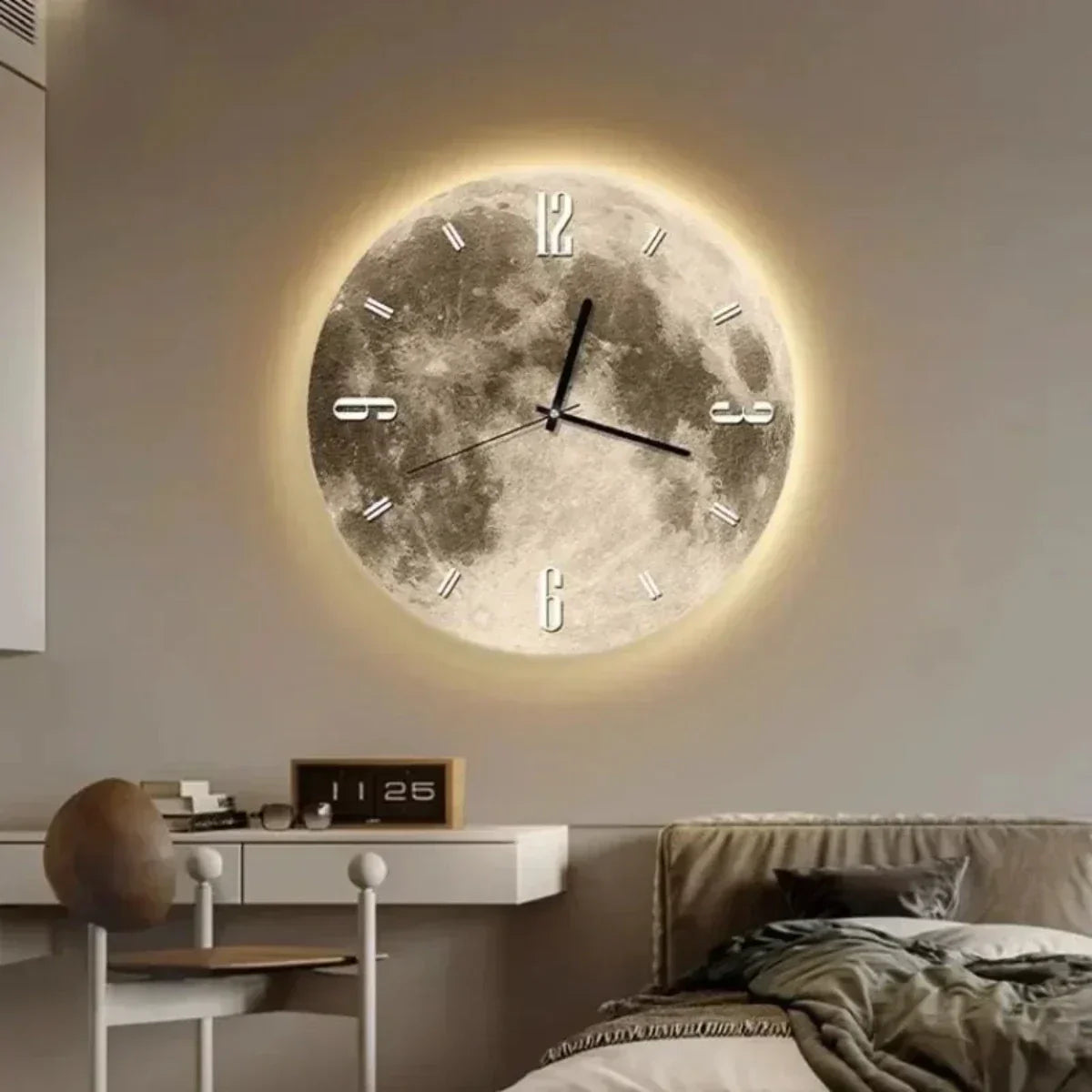 Lysende Vægur med LED – Moderne Design og Multifunktionel Belysning Månen B Bonusvis