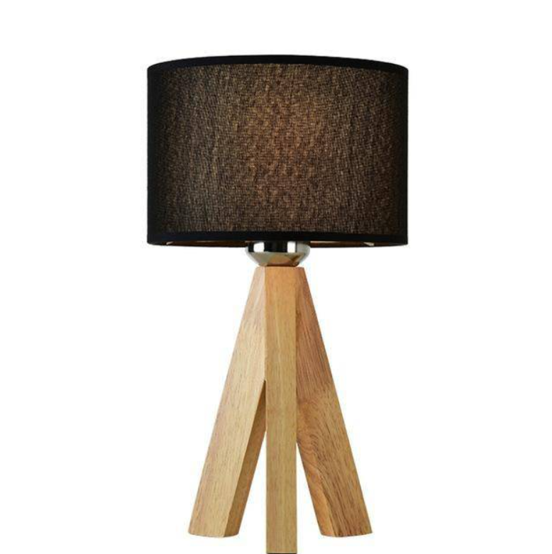 Natlampe med Træfod og Stofskærm Sort My Store