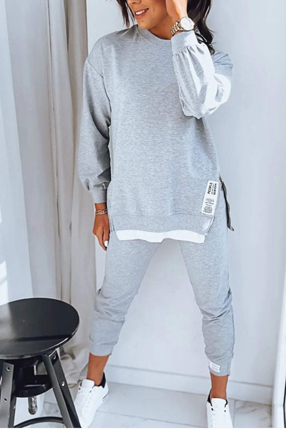 Sweatshirt og Bukser Sæt – Blødt og Elegant Til Hverdag og Afslapning Grå Bonusvis