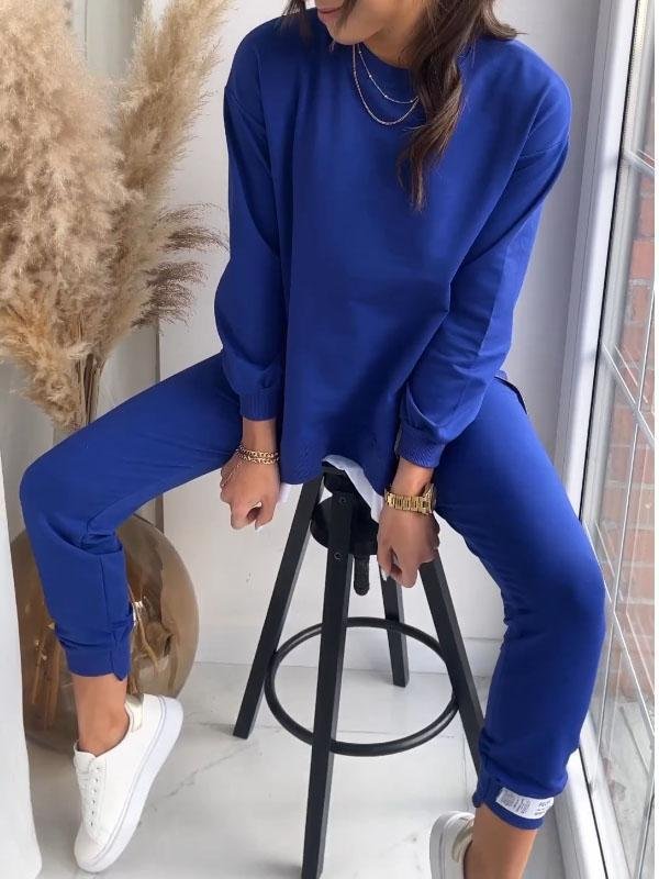 Sweatshirt og Bukser Sæt – Blødt og Elegant Til Hverdag og Afslapning Blå Bonusvis