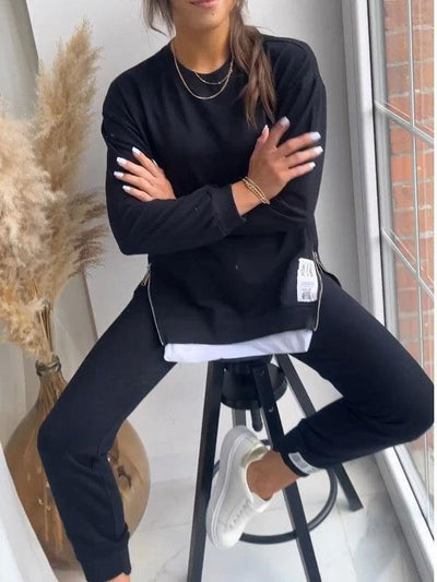 Sweatshirt og Bukser Sæt – Blødt og Elegant Til Hverdag og Afslapning Sort Bonusvis