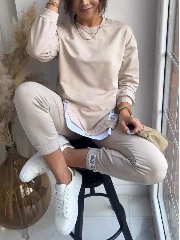 Sweatshirt og Bukser Sæt – Blødt og Elegant Til Hverdag og Afslapning Kaki Bonusvis