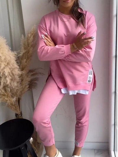Sweatshirt og Bukser Sæt – Blødt og Elegant Til Hverdag og Afslapning Lyserød Bonusvis