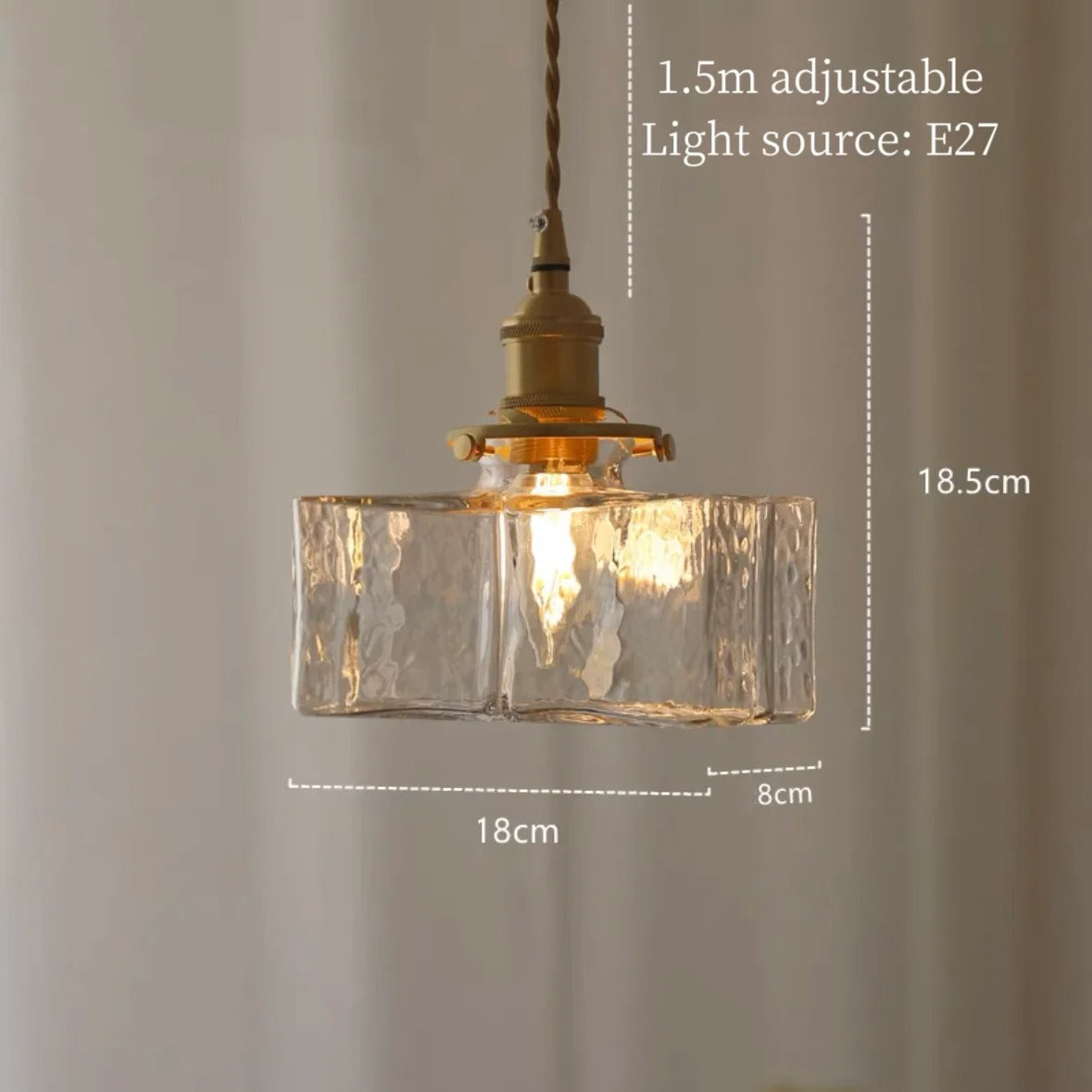 Luna Glas Pendellampe – Moderne og Retro Design med Gylden Ledning Bonusvis