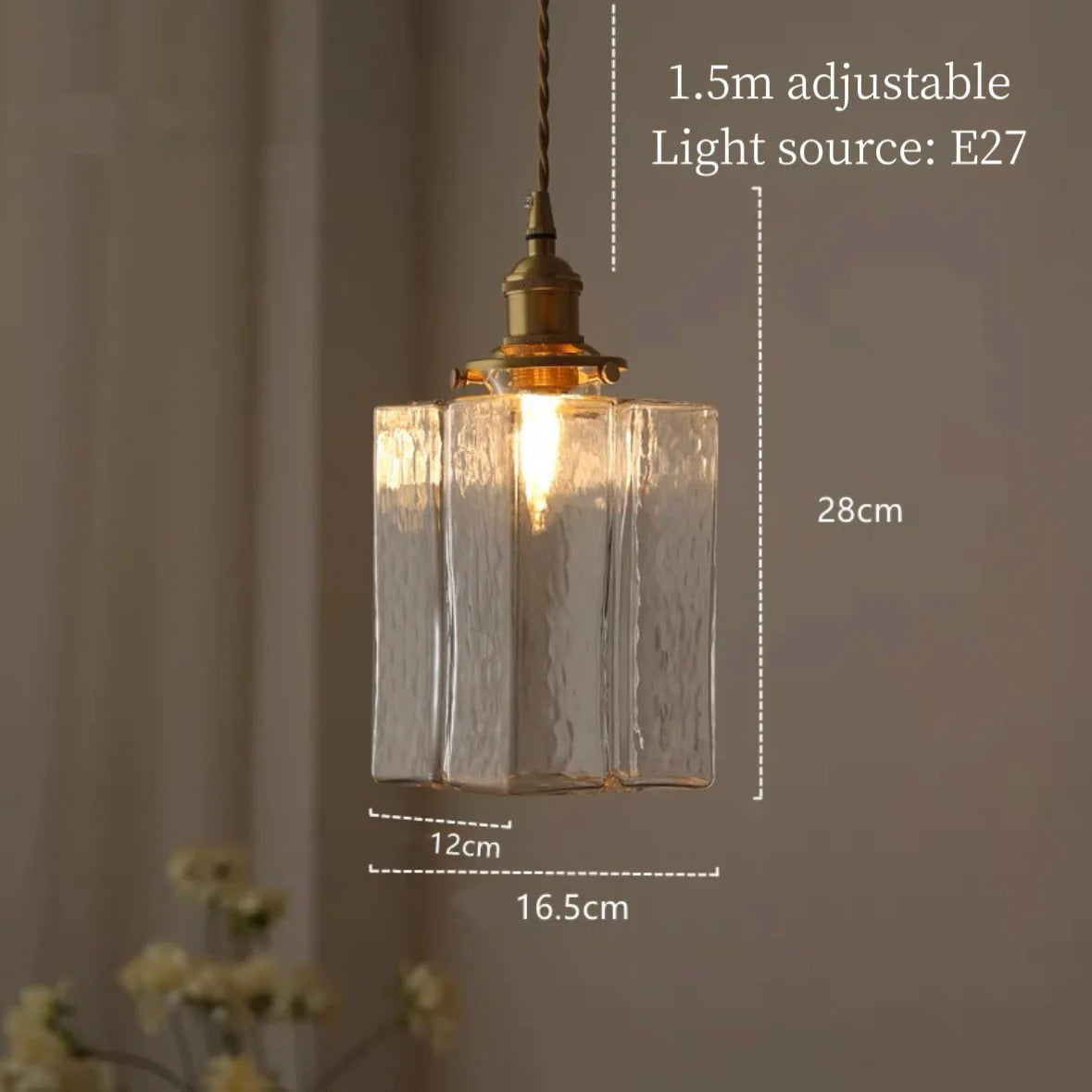 Luna Glas Pendellampe – Moderne og Retro Design med Gylden Ledning Bonusvis