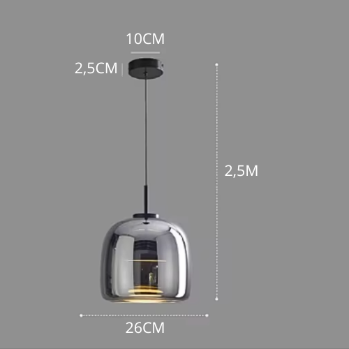 ClearGlow Pendel Lampe – Elegant og Enkel Glaslampe til Moderne Indretning Røgfarvet grå 26cm Bonusvis