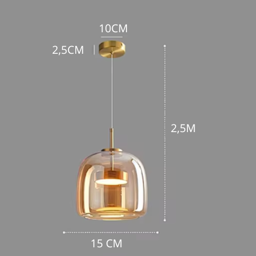 ClearGlow Pendel Lampe – Elegant og Enkel Glaslampe til Moderne Indretning Rav 15cm Bonusvis