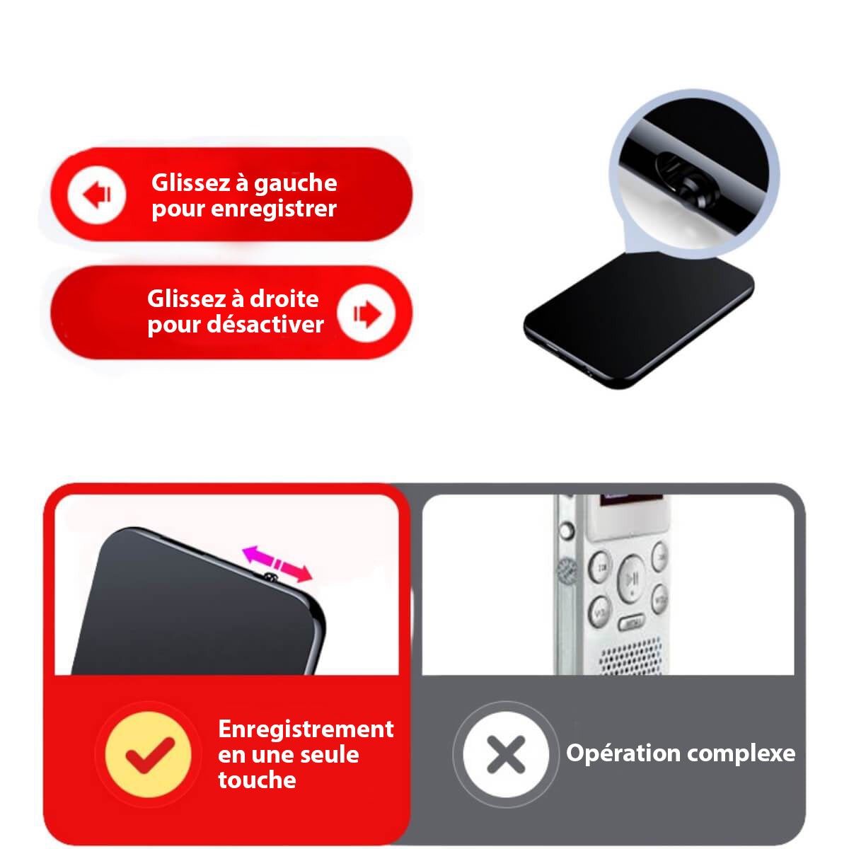 Mini Mikro Optager – Ultra-Tynd og Diskret Lydoptager med 50 Timer Batterilevetid Bonusvis