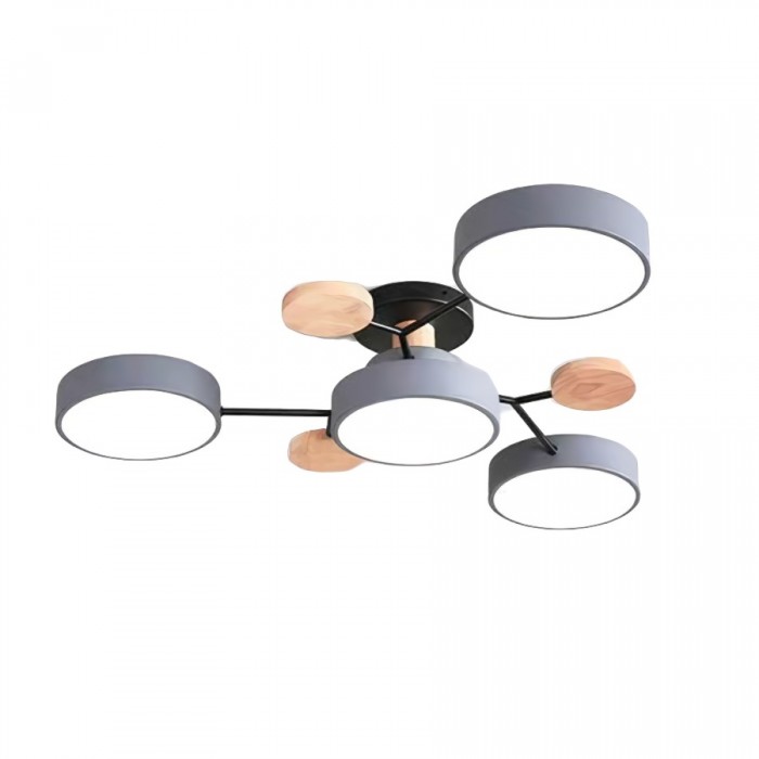 NordicLume - Moderne LED-loftslampe i metal og træ 4 Hoveder Grå Bonusvis