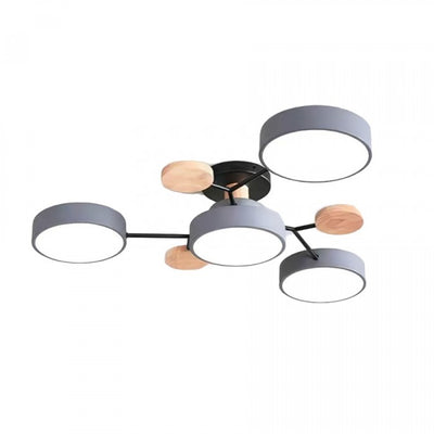 NordicLume - Moderne LED-loftslampe i metal og træ 4 Hoveder Grå Bonusvis