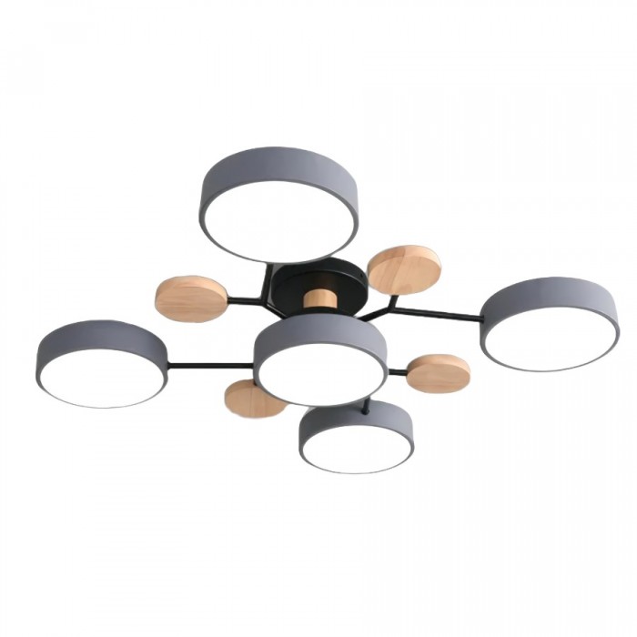 NordicLume - Moderne LED-loftslampe i metal og træ 5 Hoveder Grå Bonusvis