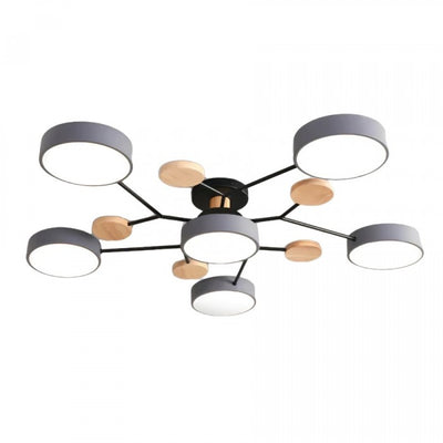 NordicLume - Moderne LED-loftslampe i metal og træ 6 Hoveder Grå Bonusvis