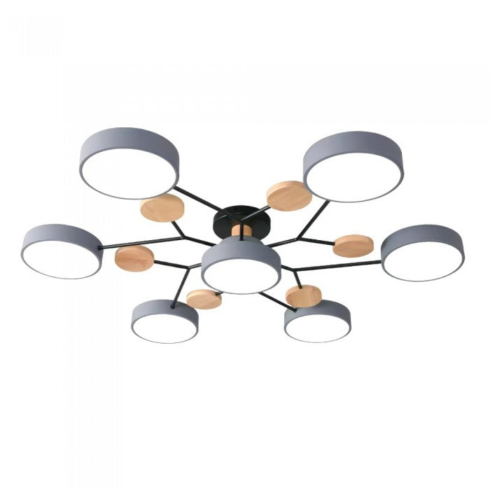 NordicLume - Moderne LED-loftslampe i metal og træ 7 Hoveder Grå Bonusvis