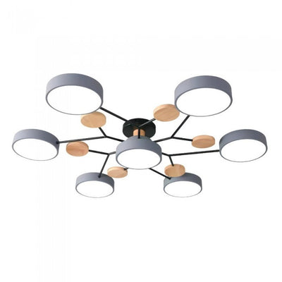 NordicLume - Moderne LED-loftslampe i metal og træ 7 Hoveder Grå Bonusvis