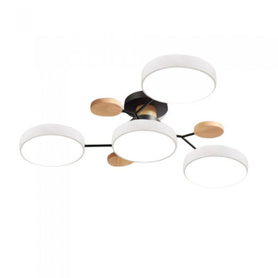 NordicLume - Moderne LED-loftslampe i metal og træ 4 Hoveder Hvid Bonusvis