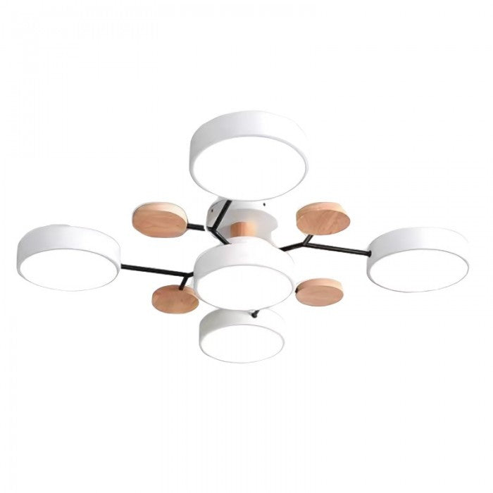 NordicLume - Moderne LED-loftslampe i metal og træ 5 Hoveder Hvid Bonusvis