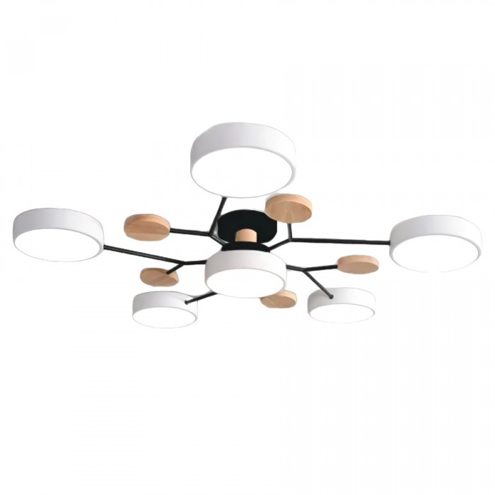 NordicLume - Moderne LED-loftslampe i metal og træ 6 Hoveder Hvid Bonusvis