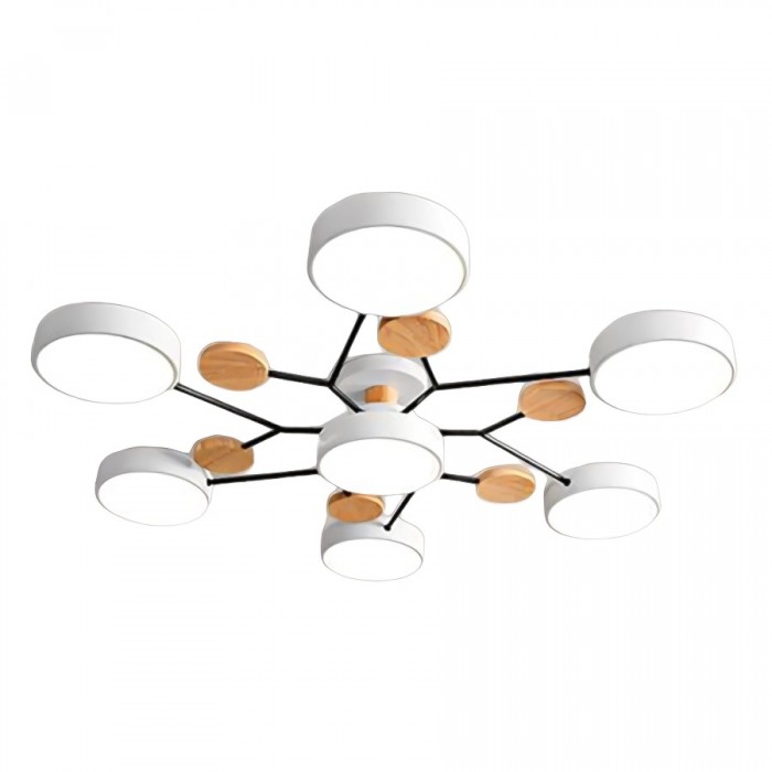 NordicLume - Moderne LED-loftslampe i metal og træ 7 Hoveder Hvid Bonusvis