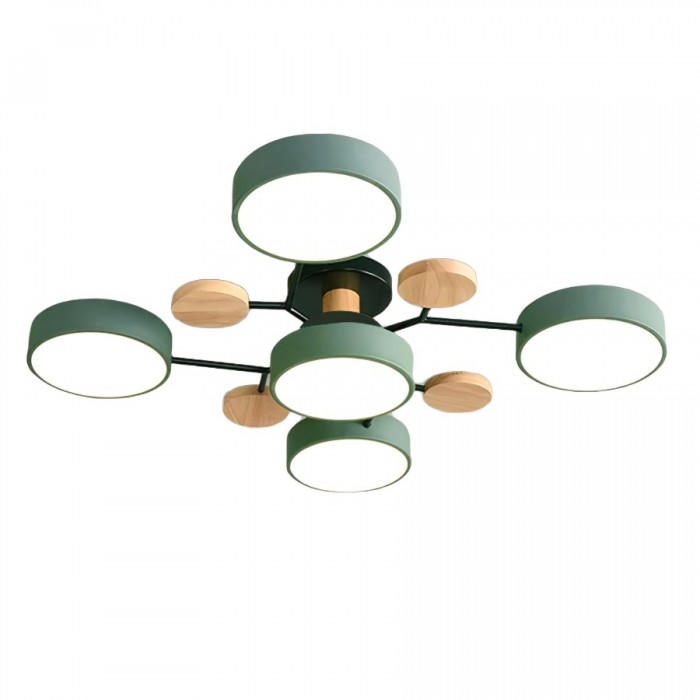 NordicLume - Moderne LED-loftslampe i metal og træ 5 Hoveder Grøn Bonusvis