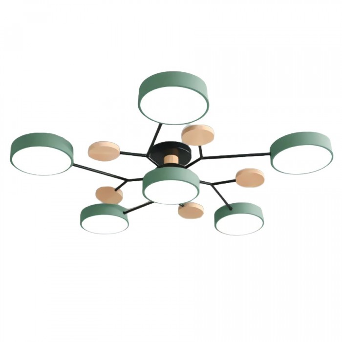 NordicLume - Moderne LED-loftslampe i metal og træ 6 Hoveder Grøn Bonusvis