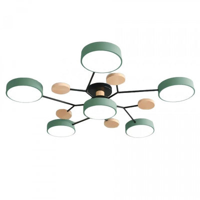 NordicLume - Moderne LED-loftslampe i metal og træ 6 Hoveder Grøn Bonusvis