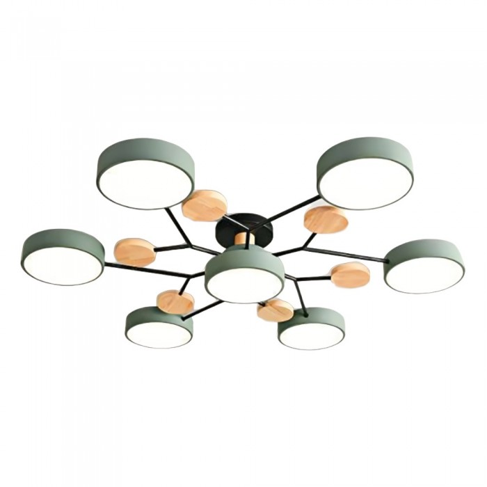 NordicLume - Moderne LED-loftslampe i metal og træ 7 Hoveder Grøn Bonusvis
