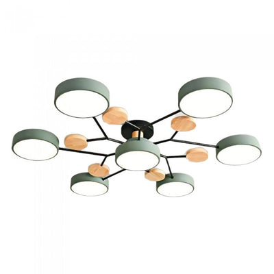NordicLume - Moderne LED-loftslampe i metal og træ 7 Hoveder Grøn Bonusvis