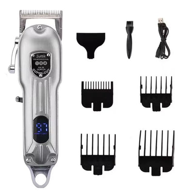 Premium Hundeklippesæt med Trimmer og Frisørsakse – Støjsvag, Genopladelig Hundefrisørmaskine med Tilbehør Silver Set - No Scissors Bonusvis