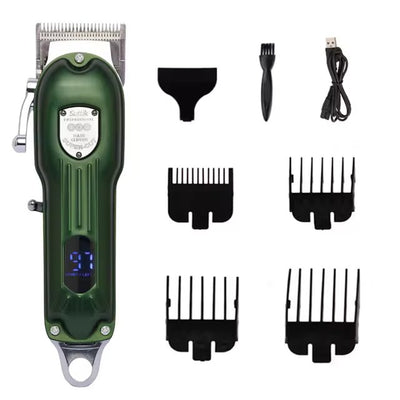 Premium Hundeklippesæt med Trimmer og Frisørsakse – Støjsvag, Genopladelig Hundefrisørmaskine med Tilbehør Green Set - No Scissors Bonusvis