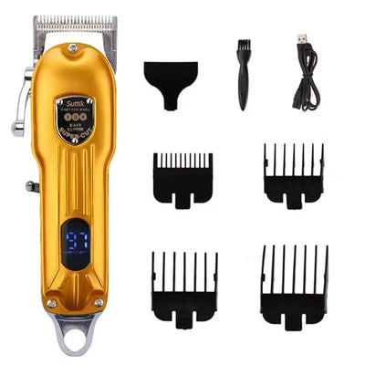 Premium Hundeklippesæt med Trimmer og Frisørsakse – Støjsvag, Genopladelig Hundefrisørmaskine med Tilbehør Gold Set - No Scissors Bonusvis