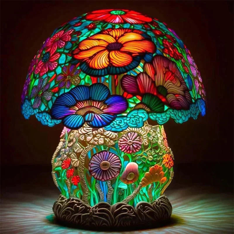 LumoraHue Farvet Bordlampe – Dekorativ Lampe med E27 Fatning og Flerfarvet Design, Perfekt til Stue og Soveværelse Busk af blomster Bonusvis